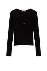 Maglia da donna Twinset a costine con placca logo 