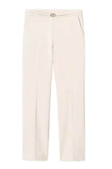 Pantalone donna Twinset Milano color burro, dettaglio logo Oval T Fronte