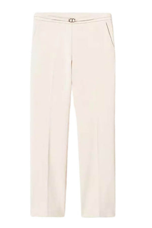 Pantalone donna Twinset Milano color burro, dettaglio logo Oval T Fronte