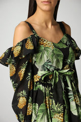 Twinset Milano Abito Donna in Voile di Cotone con Stampa Ananas