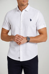 U.S. Polo Assn. Camicia Uomo in lino e cotone a maniche corte