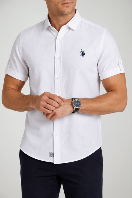 U.S. Polo Assn. Camicia Uomo in lino e cotone a maniche corte