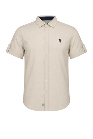 U.S. Polo Assn. Camicia Uomo in lino e cotone a maniche corte