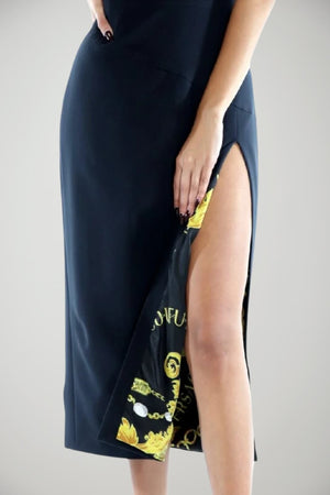 Abito midi smanicato da donna Versace Jeans Couture dettaglio spacco