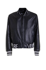 Bomber Versace Jeans Couture da uomo in pelle con inserti in maglia fronte