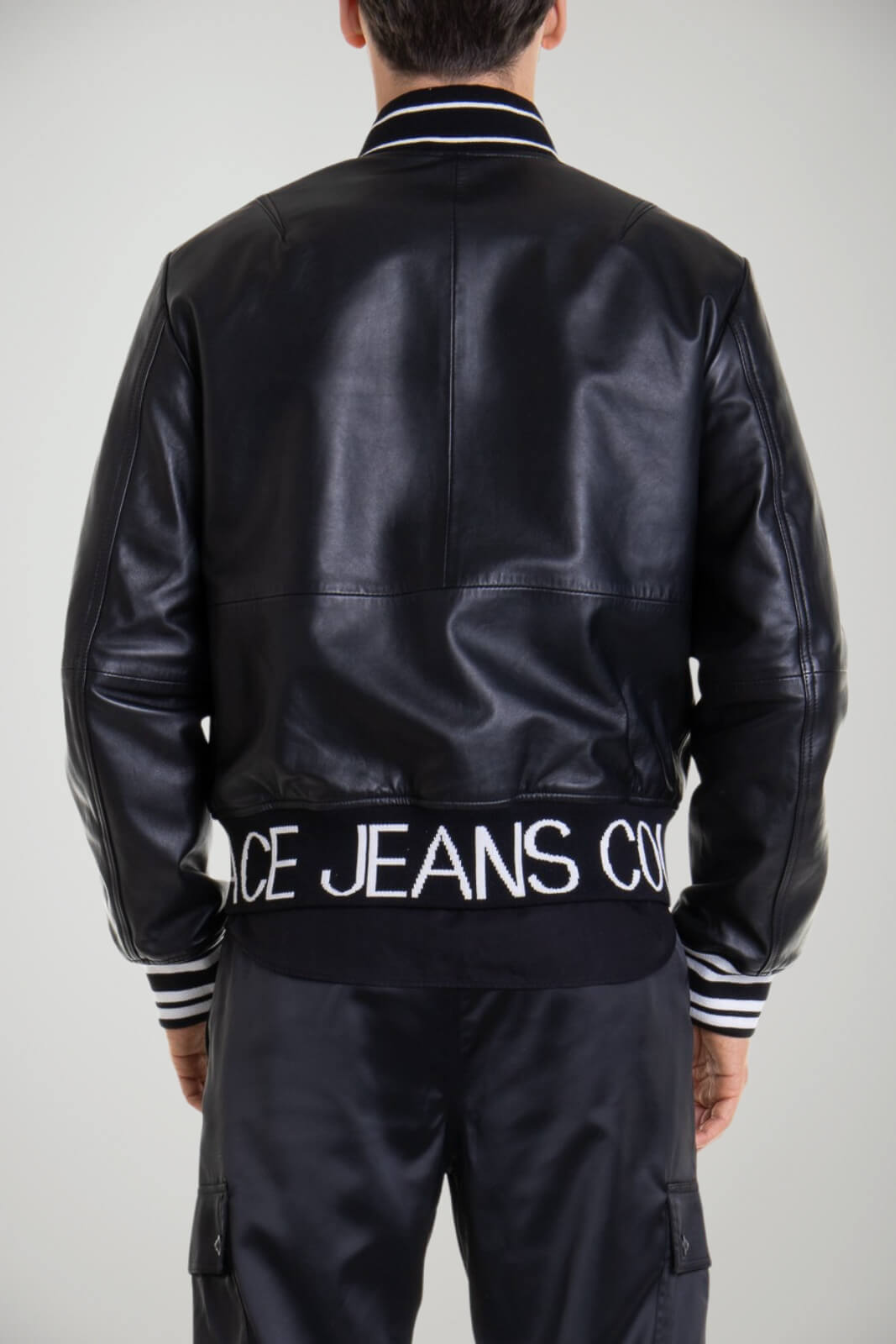 Bomber Versace Jeans Couture da uomo in pelle con inserti in maglia retro