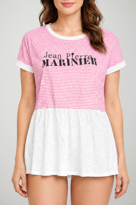 Very Simple T-shirt Donna Rigata con Fondo in Pizzo
