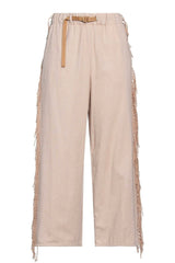 White Sand Pantaloni Donna con Frange Laterali Wide Leg