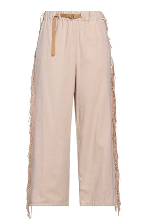 White Sand Pantaloni Donna con Frange Laterali Wide Leg