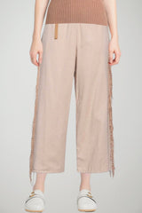 White Sand Pantaloni Donna con Frange Laterali Wide Leg