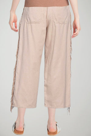 White Sand Pantaloni Donna con Frange Laterali Wide Leg
