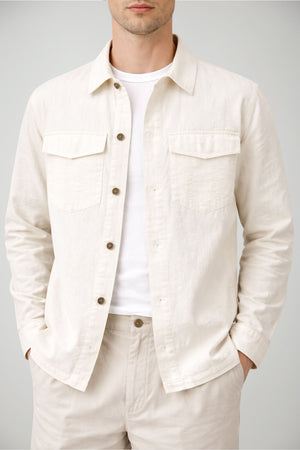Overshirt da uomo White Sand con bottoni e tasche
