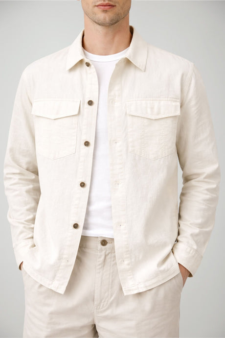 Overshirt da uomo White Sand con bottoni e tasche