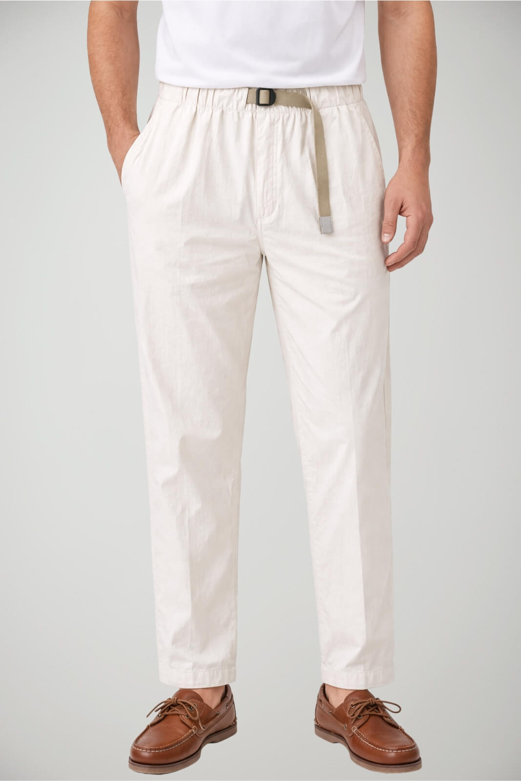 Pantaloni da uomo White Sand increspati con cinturino in vita