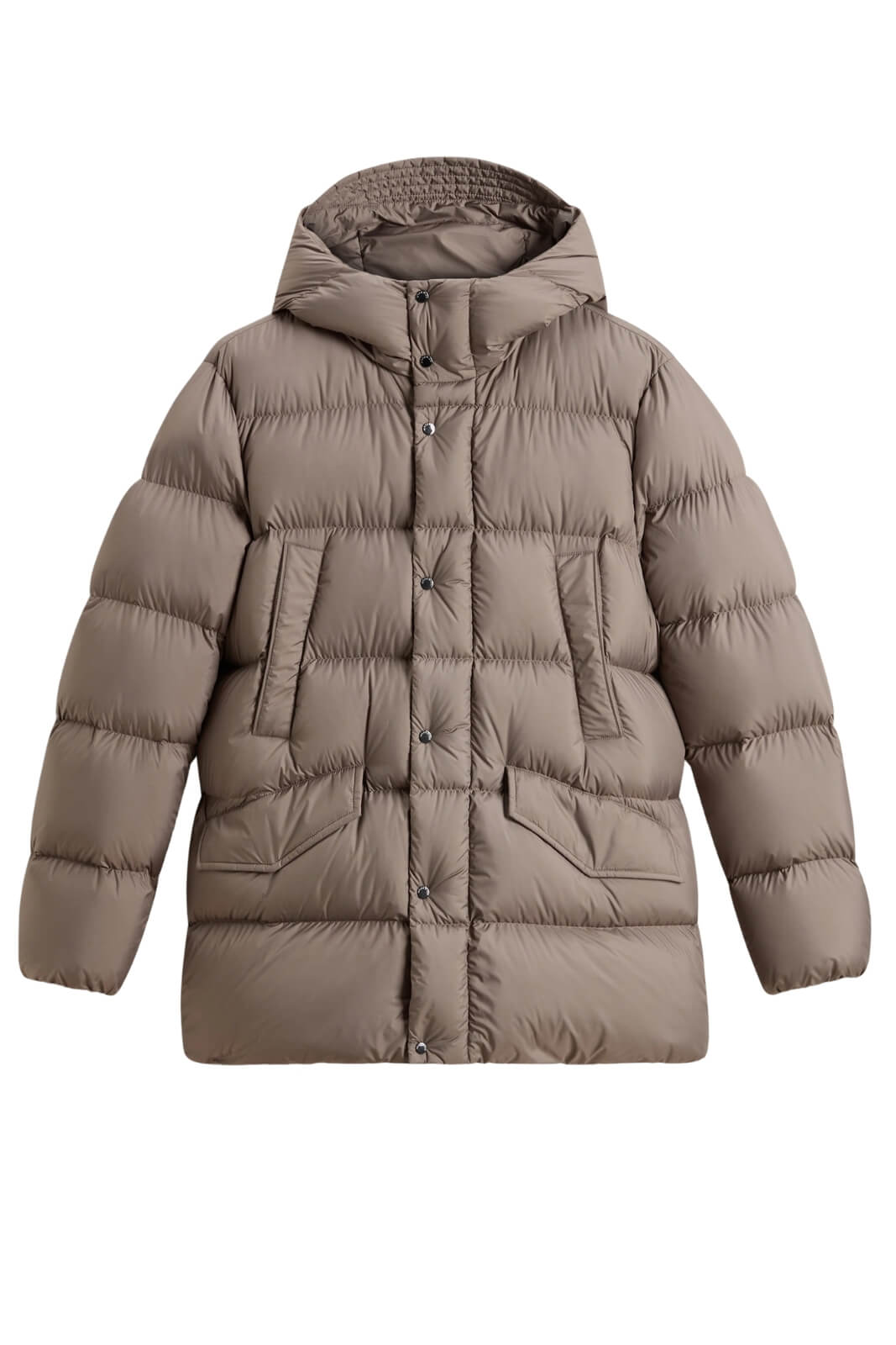 Piumino lungo da uomo Woolrich con cappuccio e tasche