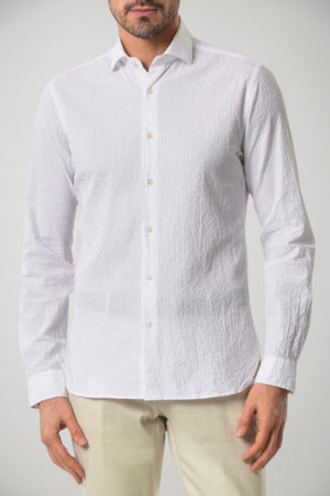 Camicia da uomo Xacus in seersucker bianco
