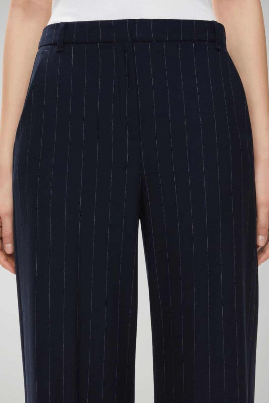 I Blues pantaloni donna gessati vita alta, wide leg, passanti in vita, tasche francesi sui fianchi