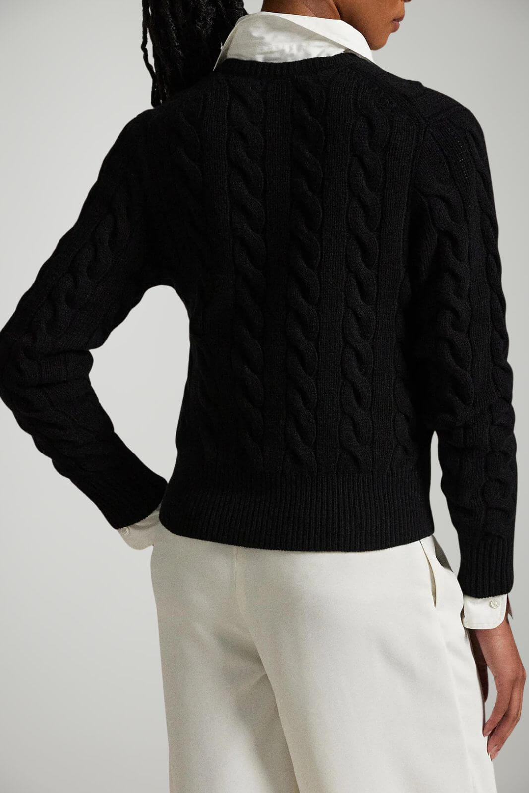 Cardigan da donna Polo Ralph Lauren a trecce con bottoni e logo retro