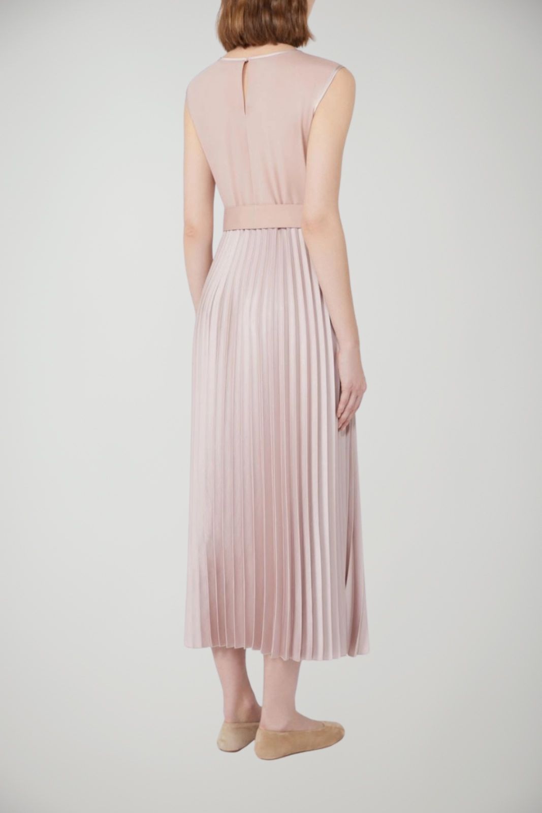 Weekend MaxMara Abito donna color cipria gonna a pieghe cintura in vita 